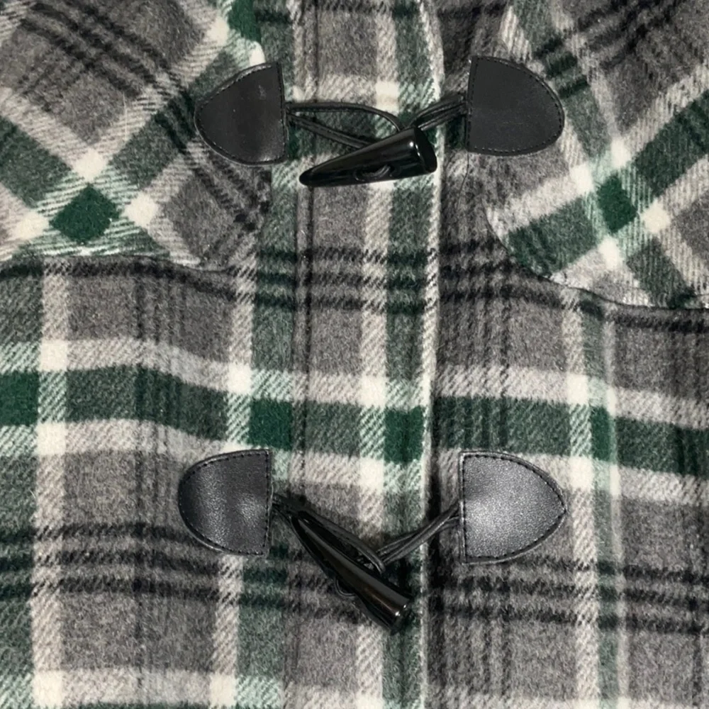 GH Bass Wool Blend Coat Green Gray Plaid Horn Toggle Buttons-Size L